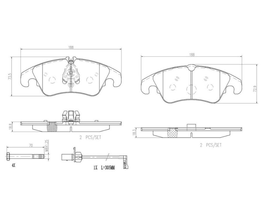 Audi Brembo Brake Set - Pads Front (Ceramic) 8R0698151A - Brembo P85098N